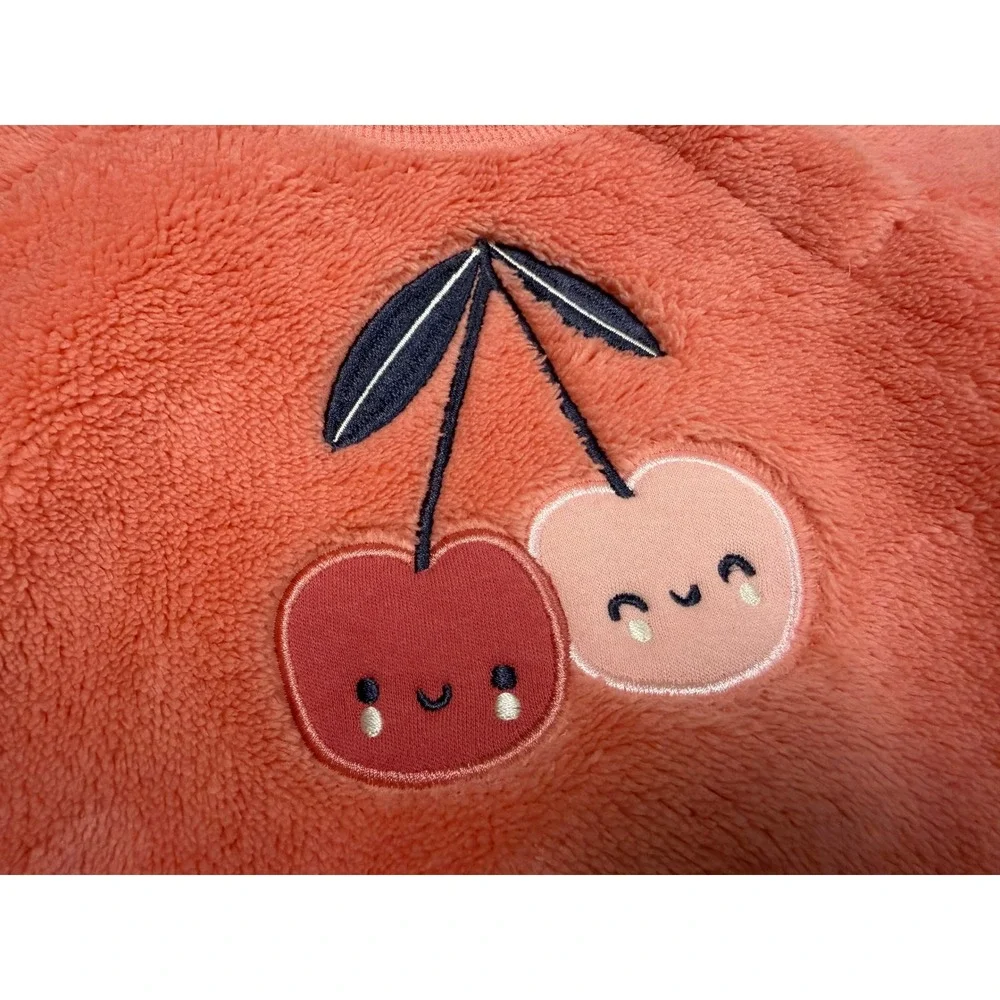 Pekkle Baby Girl Coral Orange Fleece Cherry Sweatshirt and Pants Set‎ 6M